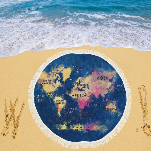 world map oceans and continents Circular Beach Shawl 59"x 59"