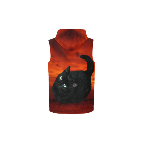 Cat and Red Sky All Over Print Sleeveless Zip Up Hoodie for Kid (Model H16)