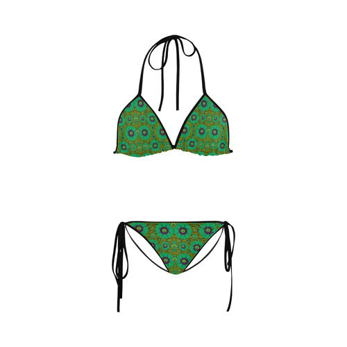 Peacock-flowers in the stars of eden  pop art Custom Bikini Swimsuit