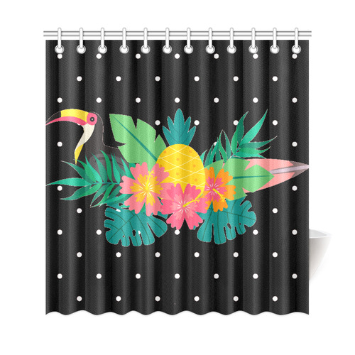 Tropical Hibiscus Floral Toucan Pineapple Monstera Shower Curtain 69"x72"