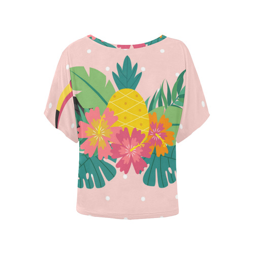 Tropical Hibiscus Floral Toucan Pineapple Monstera Women's Batwing-Sleeved Blouse T shirt (Model T44)