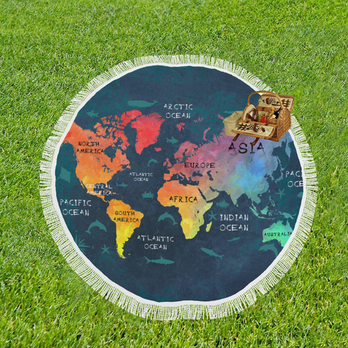 world map Circular Beach Shawl 59"x 59"