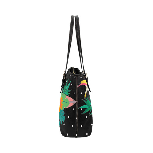 Tropical Hibiscus Floral Toucan Pineapple Monstera Leather Tote Bag/Large (Model 1651)