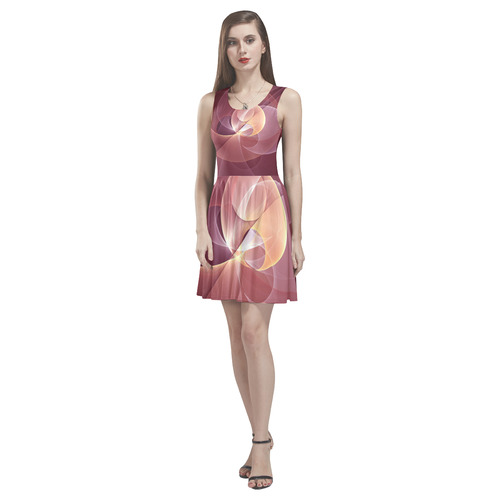 Movement Abstract Modern Wine Red Pink Fractal Art Thea Sleeveless Skater Dress(Model D19)