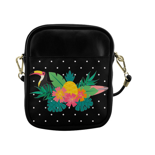 Tropical Hibiscus Floral Toucan Pineapple Monstera Sling Bag (Model 1627)