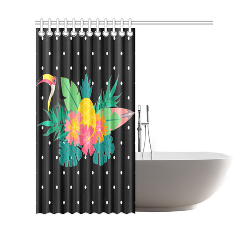 Tropical Hibiscus Floral Toucan Pineapple Monstera Shower Curtain 69"x70"