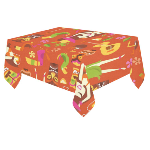 Hawaiian Luau Dancer Parrot Toucan Cotton Linen Tablecloth 60"x 84"