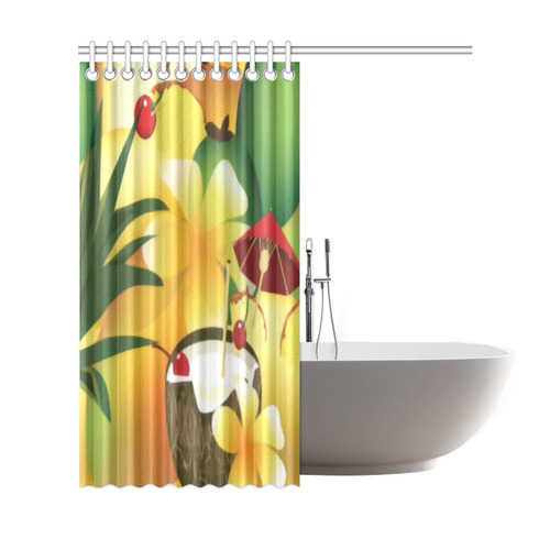 Tropical Floral Watercolor Pineapple Coconut Shower Curtain 69"x72"