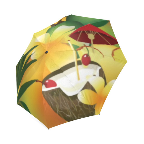 Tropical Floral Watercolor Pineapple Coconut Foldable Umbrella (Model U01)