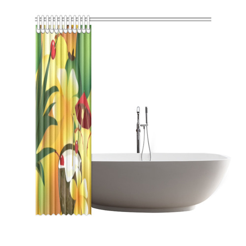 Tropical Floral Watercolor Pineapple Coconut Shower Curtain 72"x72"