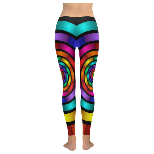 Round Psychedelic Colorful Modern Fractal Graphic Women's Low Rise Leggings (Invisible Stitch) (Model L05)