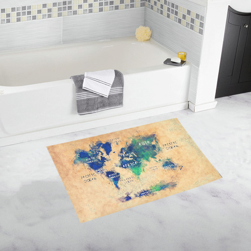 world map OCEANS and continents Bath Rug 20''x 32''
