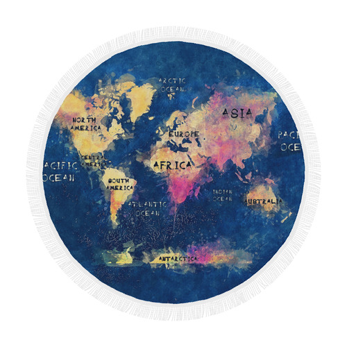 world map oceans and continents Circular Beach Shawl 59"x 59"
