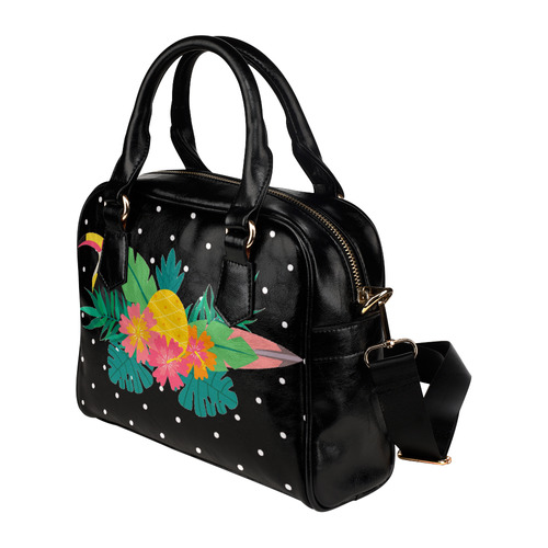 Tropical Hibiscus Floral Toucan Pineapple Monstera Shoulder Handbag (Model 1634)