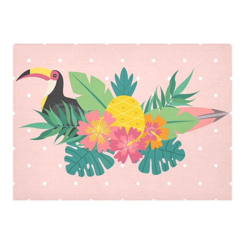 Tropical Hibiscus Floral Toucan Pineapple Monstera Cotton Linen Tablecloth 60"x 84"