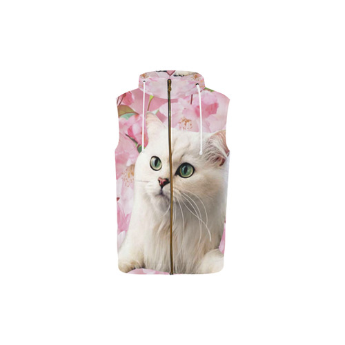 Cat and Flowers All Over Print Sleeveless Zip Up Hoodie for Kid (Model H16)