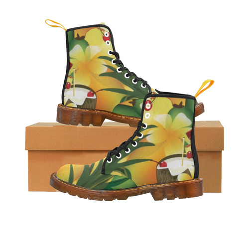 Tropical Floral Watercolor Pineapple Coconut Martin Boots For Women Model 1203H