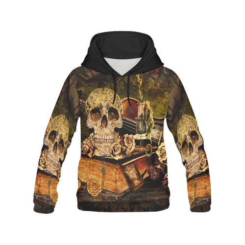 Steampunk Alchemist Mage Roses Celtic Skull All Over Print Hoodie for Men (USA Size) (Model H13)