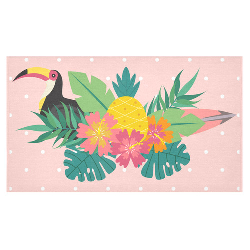 Tropical Hibiscus Floral Toucan Pineapple Monstera Cotton Linen Tablecloth 60"x 104"
