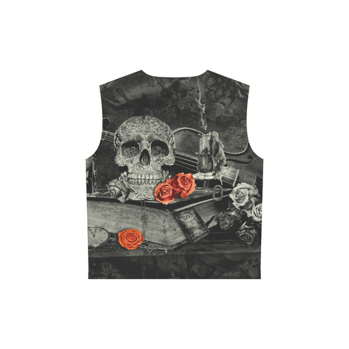 Steampunk Alchemist Mage Red Roses Celtic Skull All Over Print Sleeveless Hoodie for Women (Model H15)