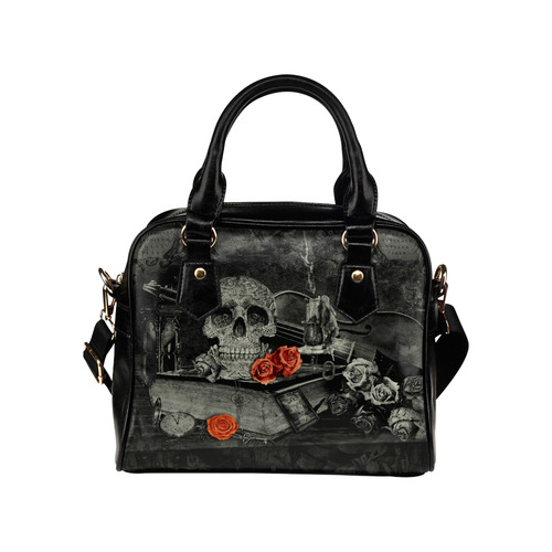 Steampunk Alchemist Mage Red Roses Celtic Skull Shoulder Handbag (Model 1634)