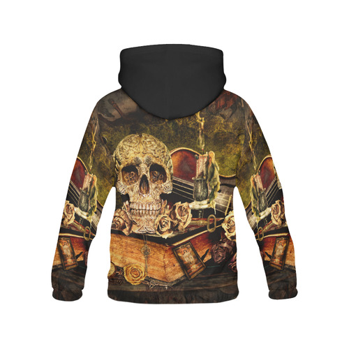 Steampunk Alchemist Mage Roses Celtic Skull All Over Print Hoodie for Women (USA Size) (Model H13)