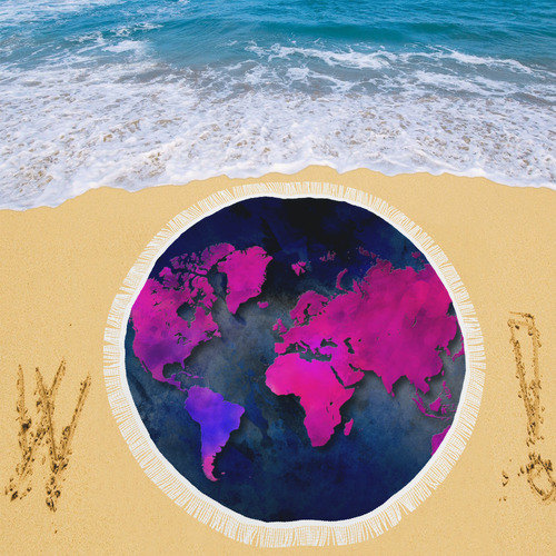 world map 14 Circular Beach Shawl 59"x 59"