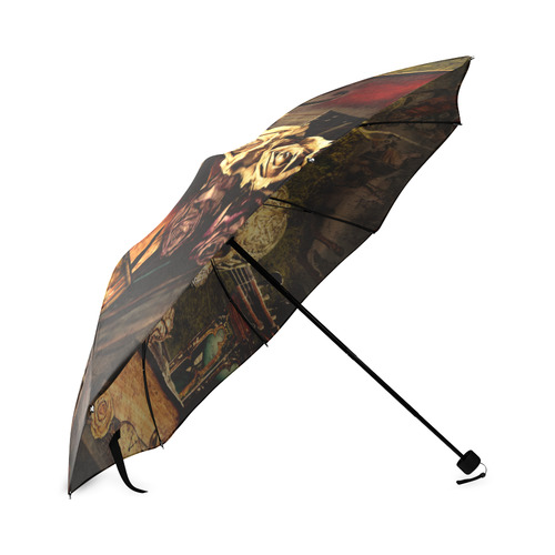 Steampunk Alchemist Mage Roses Celtic Skull Foldable Umbrella (Model U01)