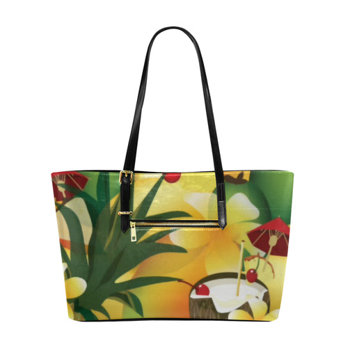 Tropical Floral Watercolor Pineapple Coconut Euramerican Tote Bag/Large (Model 1656)