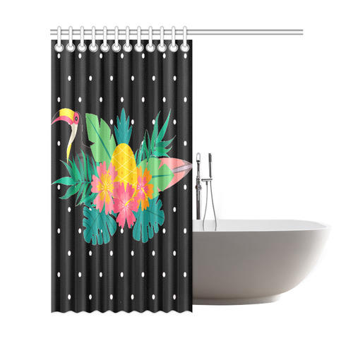 Tropical Hibiscus Floral Toucan Pineapple Monstera Shower Curtain 69"x72"
