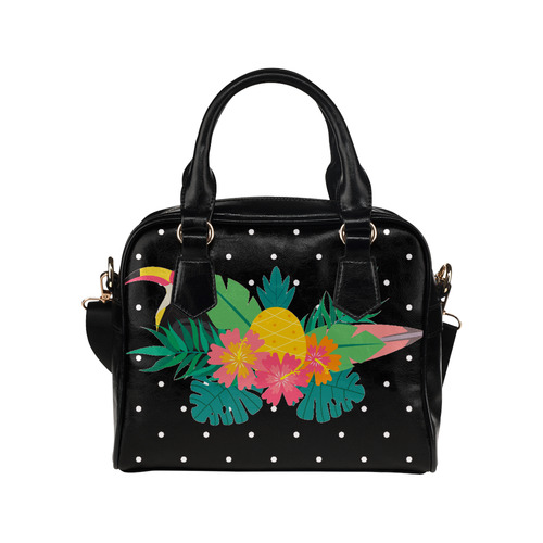 Tropical Hibiscus Floral Toucan Pineapple Monstera Shoulder Handbag (Model 1634)