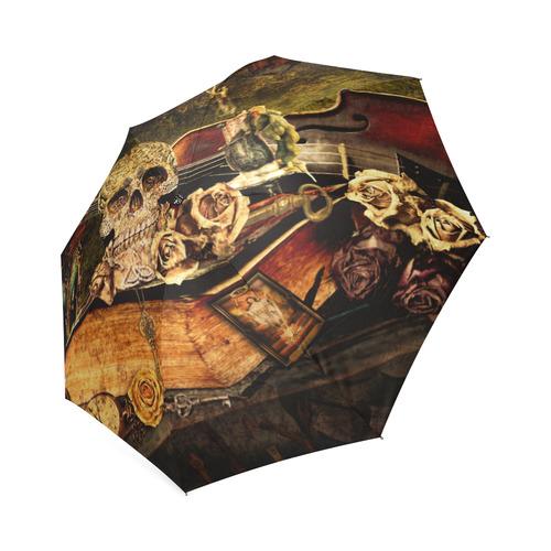 Steampunk Alchemist Mage Roses Celtic Skull Foldable Umbrella (Model U01)
