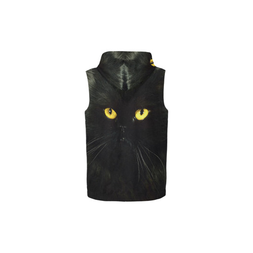 Black Cat All Over Print Sleeveless Zip Up Hoodie for Kid (Model H16)