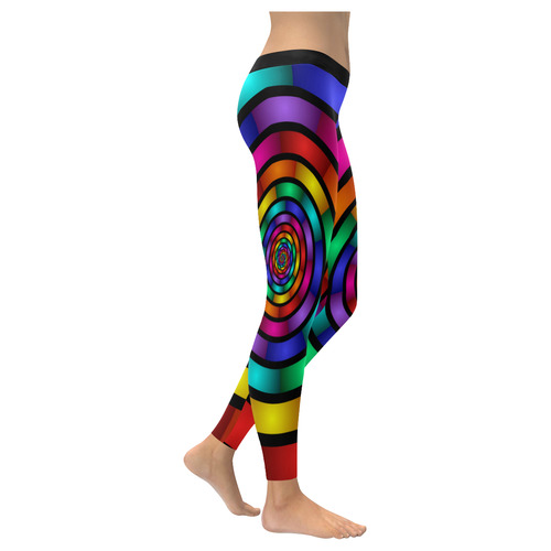 Round Psychedelic Colorful Modern Fractal Graphic Women's Low Rise Leggings (Invisible Stitch) (Model L05)