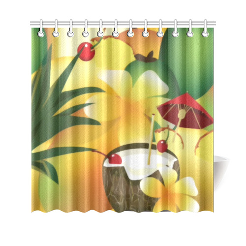 Tropical Floral Watercolor Pineapple Coconut Shower Curtain 69"x70"