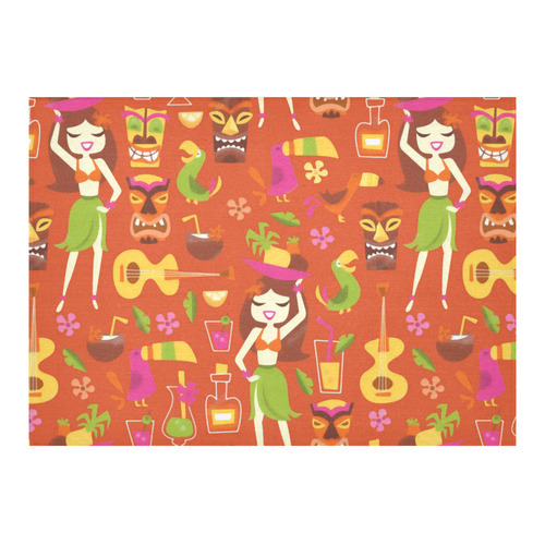 Hawaiian Luau Dancer Parrot Toucan Cotton Linen Tablecloth 60"x 84"