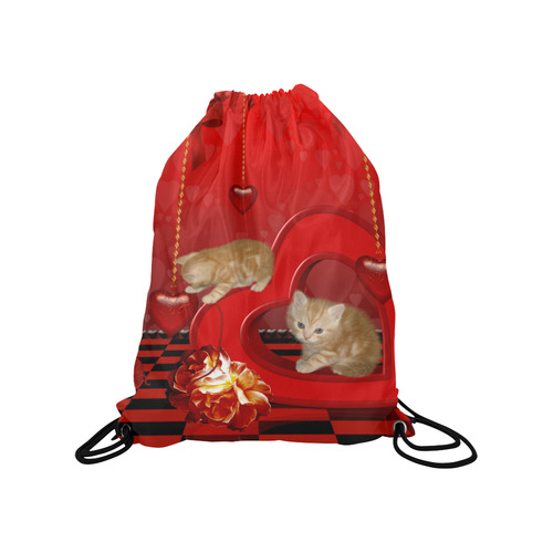 Cute kitten with hearts Medium Drawstring Bag Model 1604 (Twin Sides) 13.8"(W) * 18.1"(H)