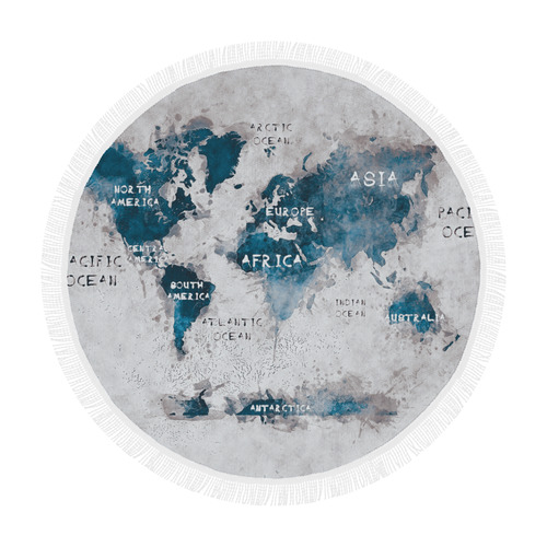 world map OCEANS and continents Circular Beach Shawl 59"x 59"