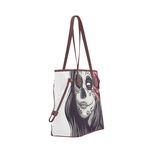 Sugar Skull Day of the Dead Girl Red Rose Clover Canvas Tote Bag (Model 1661)