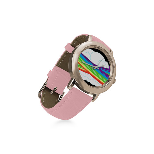 flying with rainbow dash Women's Rose Gold Leather Strap Watch(Model 201)