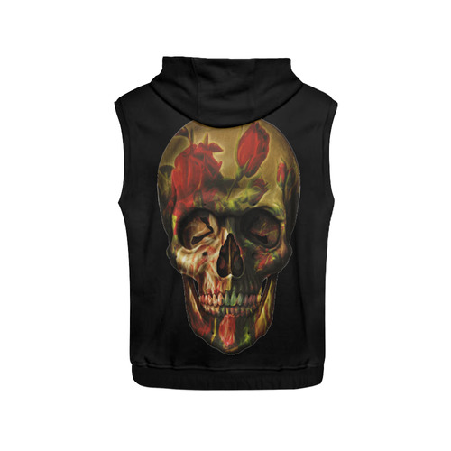 Gothic Skull of Roses All Over Print Sleeveless Hoodie for Men (Model H15)