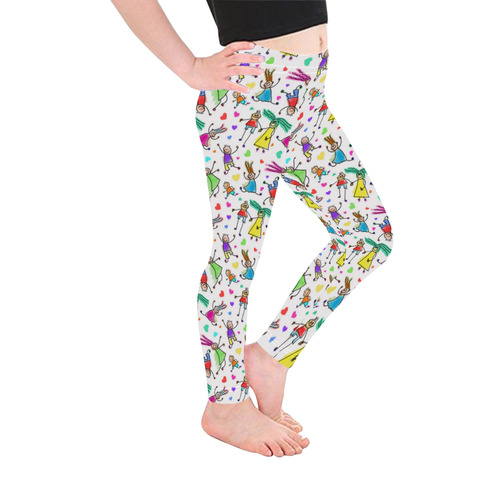 Multicolored HAPPY PEOPLE Line Drawing Kid's Ankle Length Leggings (Model L06)