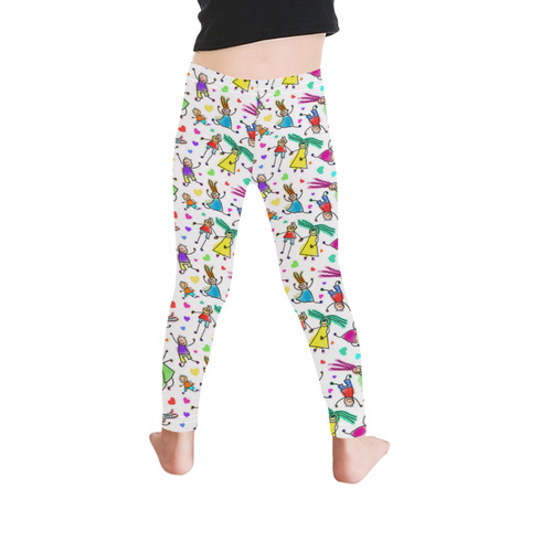 Multicolored HAPPY PEOPLE Line Drawing Kid's Ankle Length Leggings (Model L06)