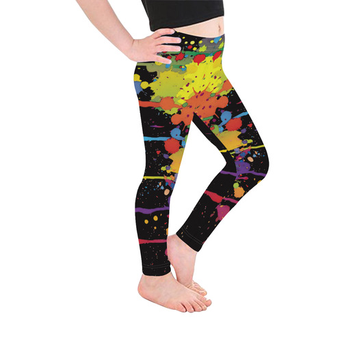 Crazy multicolored running SPLASHES Kid's Ankle Length Leggings (Model L06)