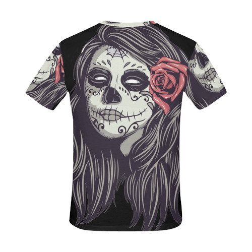 Sugar Skull Day of the Dead Girl Red Rose All Over Print T-Shirt for Men (USA Size) (Model T40)
