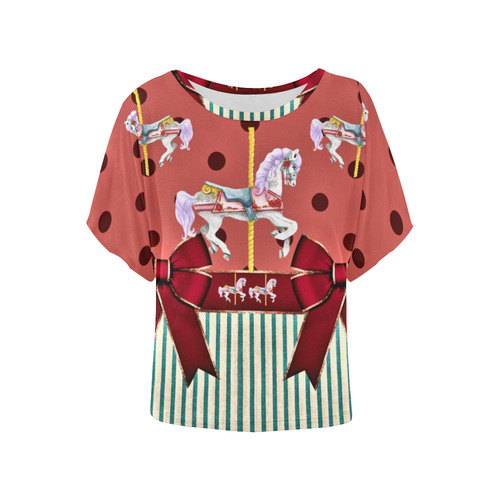 rockabilly carousel pony5 Women's Batwing-Sleeved Blouse T shirt (Model T44)