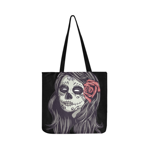 Sugar Skull Day of the Dead Girl Red Rose Reusable Shopping Bag Model 1660 (Two sides)