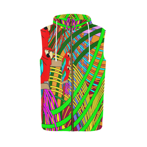 abstract parrot All Over Print Sleeveless Zip Up Hoodie for Men (Model H16)