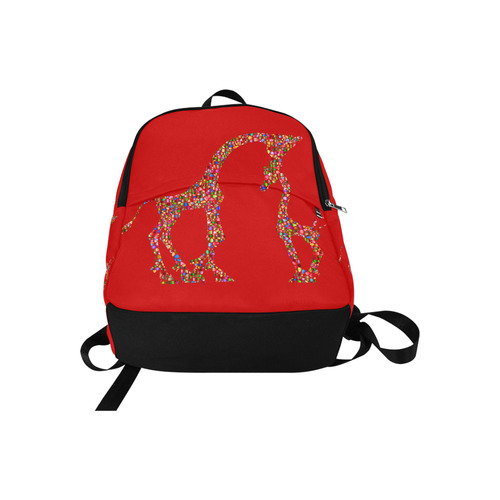 Mother And Baby Giraffe Red Fabric Backpack for Adult (Model 1659)