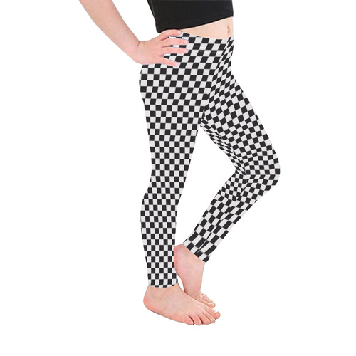 RACING / CHESS SQUARES pattern - black Kid's Ankle Length Leggings (Model L06)